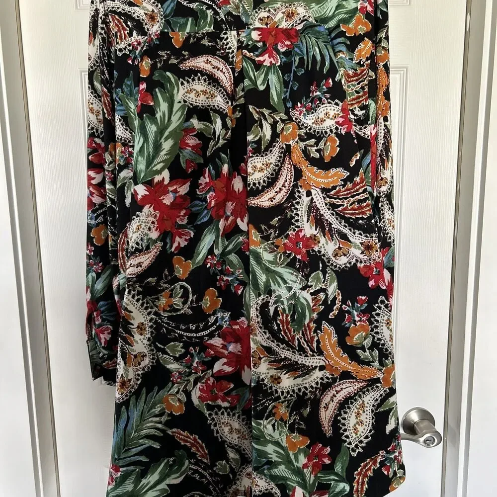 Attitudes by Renee Stretch Knit Floral Print Tunic Blouse Collar Plus Size 2X